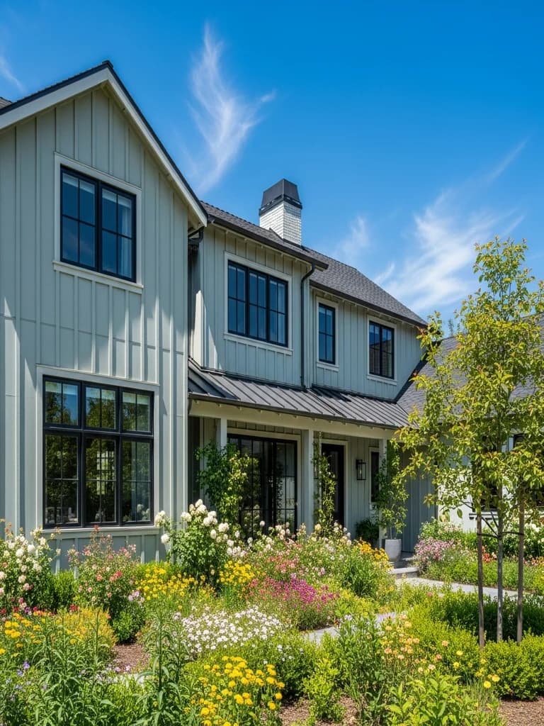 Representative Board-and-batten fiber cement exterior in the Farmhouse Board & Batten style — the kind of work Sierra Siding builds in Northern California